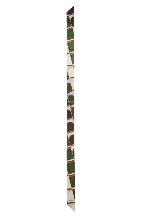 Lost Pattern Modular Skinny Silk Scarf In Green