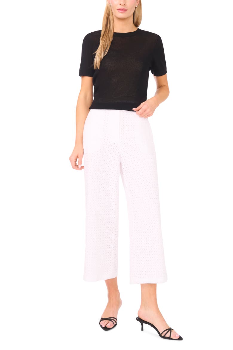 Eyelet Crop Straight Leg Pants, Alternate, color, BRIGHT WHITE