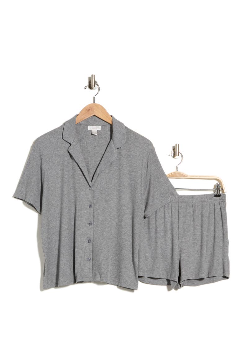 Tranquility Rib Shortie Pajamas, Alternate, color, GREY HEATHER