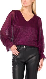 Vince Camuto Metallic Blouson V-Neck Top