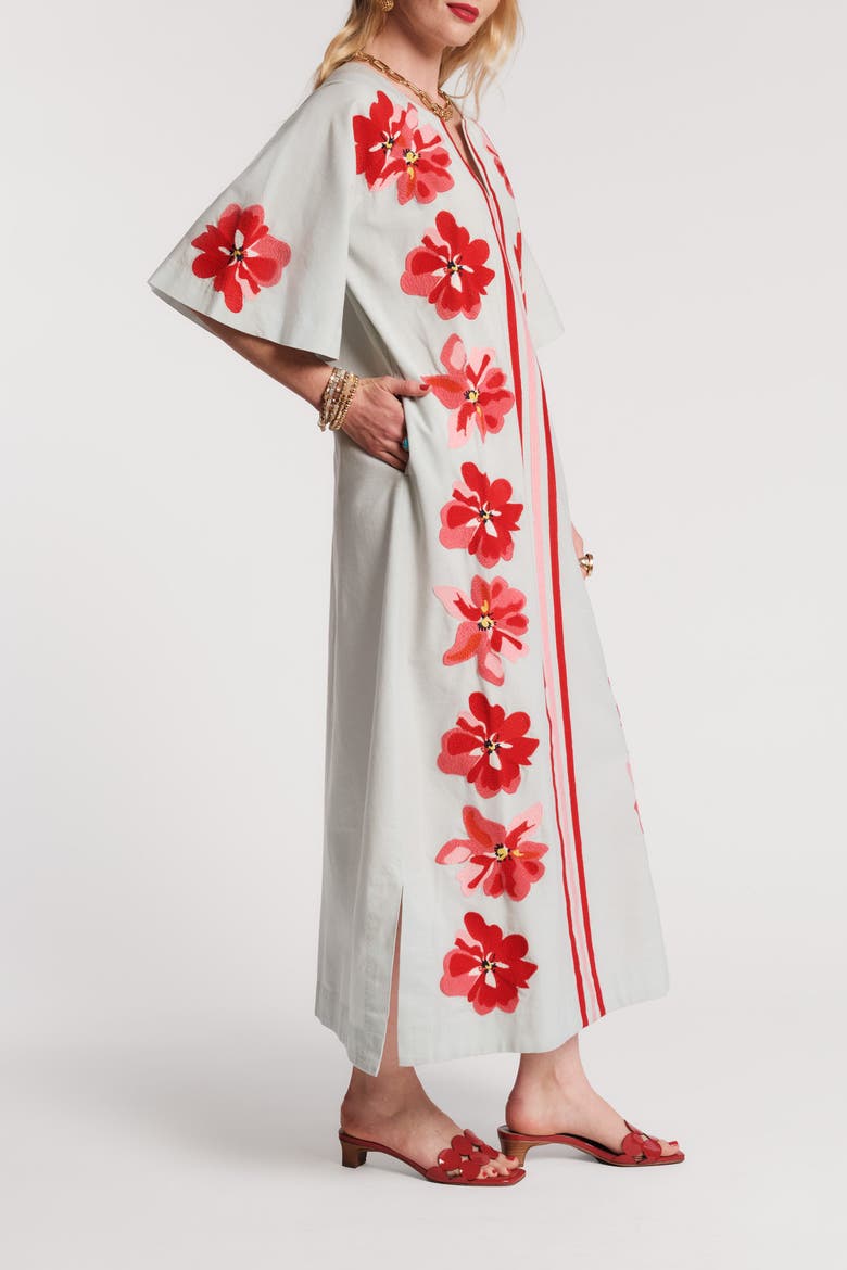 Charming Caftan Maxi Georgia Embroidery, Alternate, color, Light Blue/Red/Pink