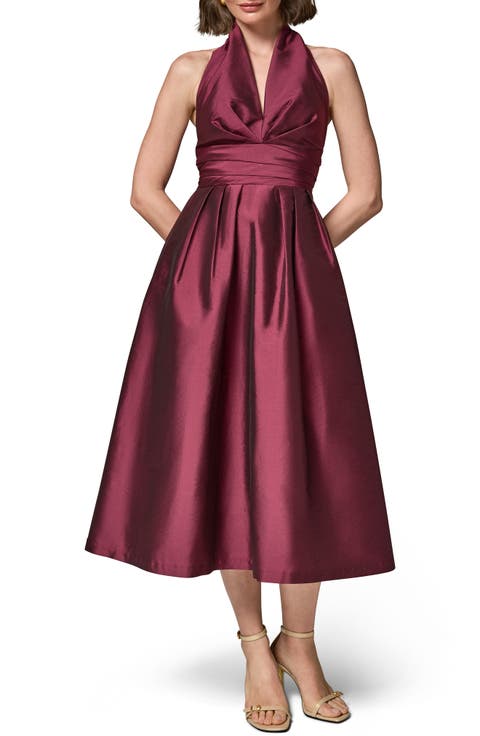 Plunge Neck Taffeta Midi Dress