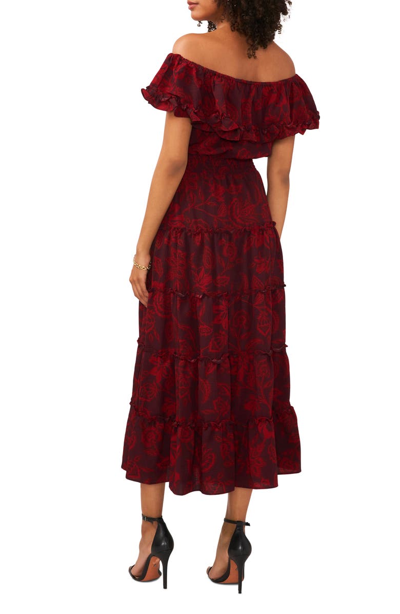 Vince Camuto Floral Ruffle Off the Shoulder Midi Dress, Alternate, color, 