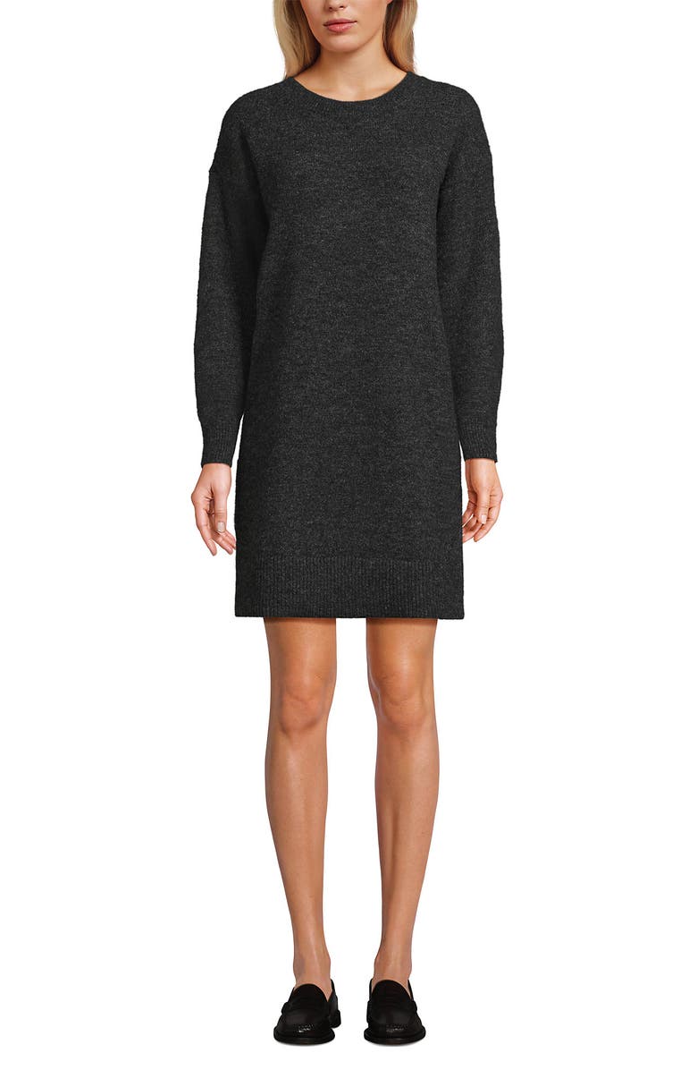 Lands' End Fuzzy Bow Back Mini Sweater Dress, Main, color, Dark Charcoal Heather
