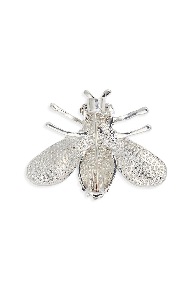 Crystal & Imitation Pearl Bee Lapel Pin, Alternate, color, SILVER