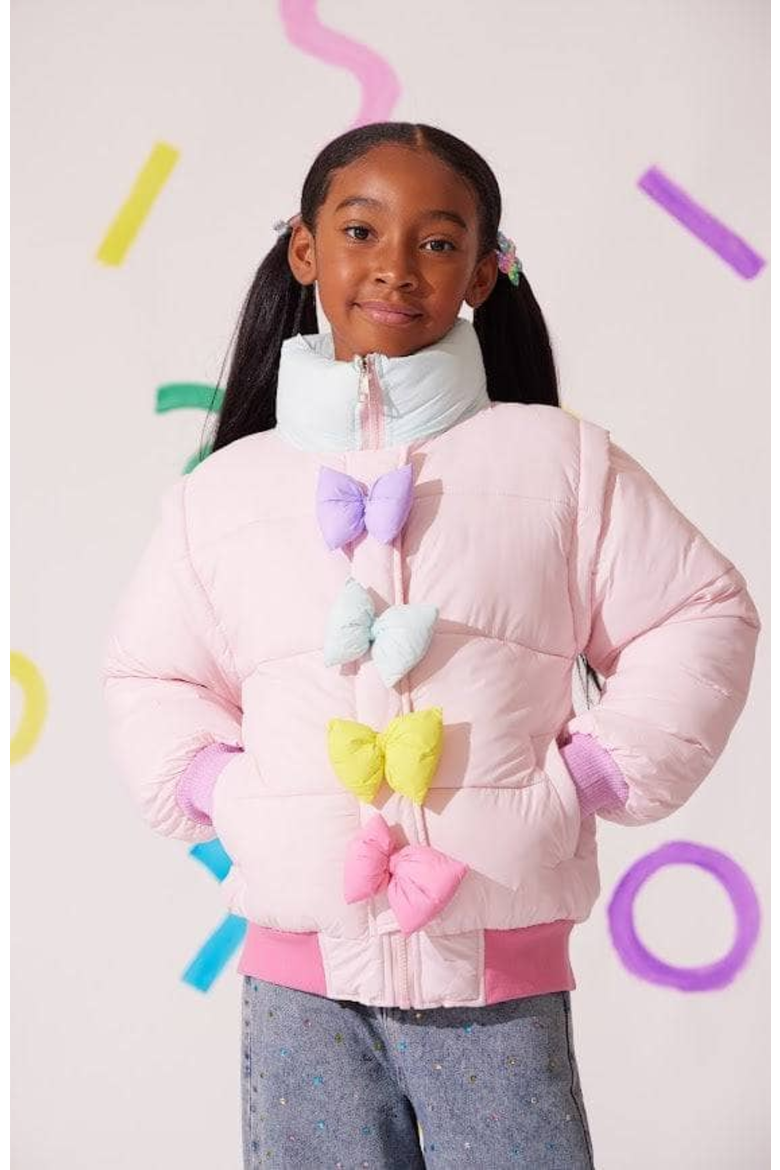 Rainbow Bows Puffer, Alternate, color, Pink