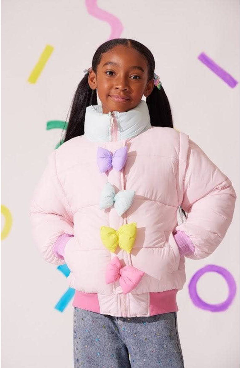 Lola + The Boys Rainbow Bows Puffer, Alternate, color, Pink