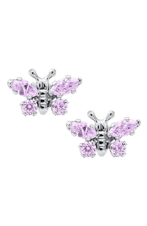 Butterfly Birthstone Sterling Silver Earrings (Baby)