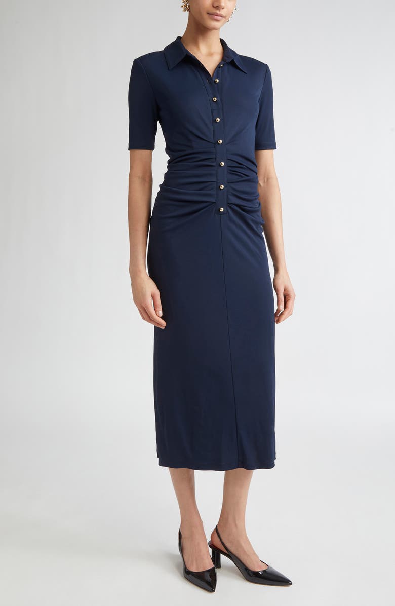 Carolina Herrera Ruched Jersey Polo Dress, Main, color, Midnight