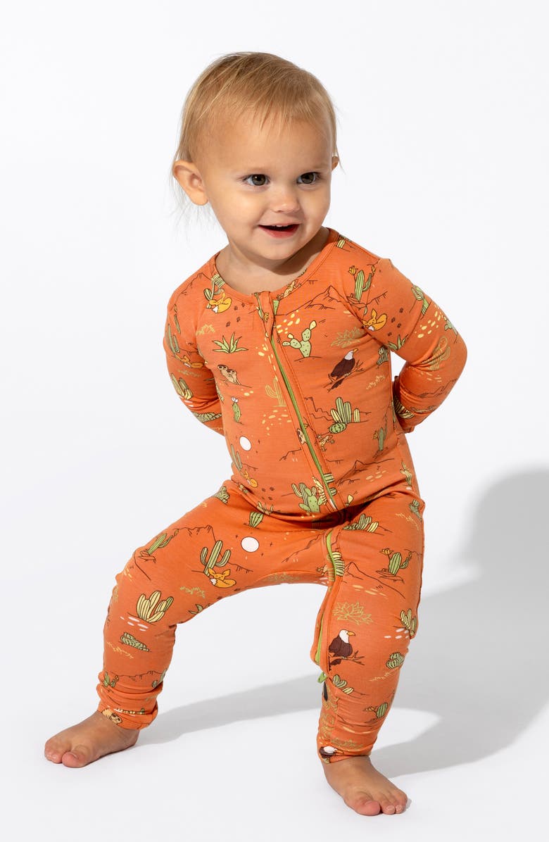 Bellabu Bear Kids' Desert Fitted One-Piece Convertible Pajamas, Alternate, color, Orange