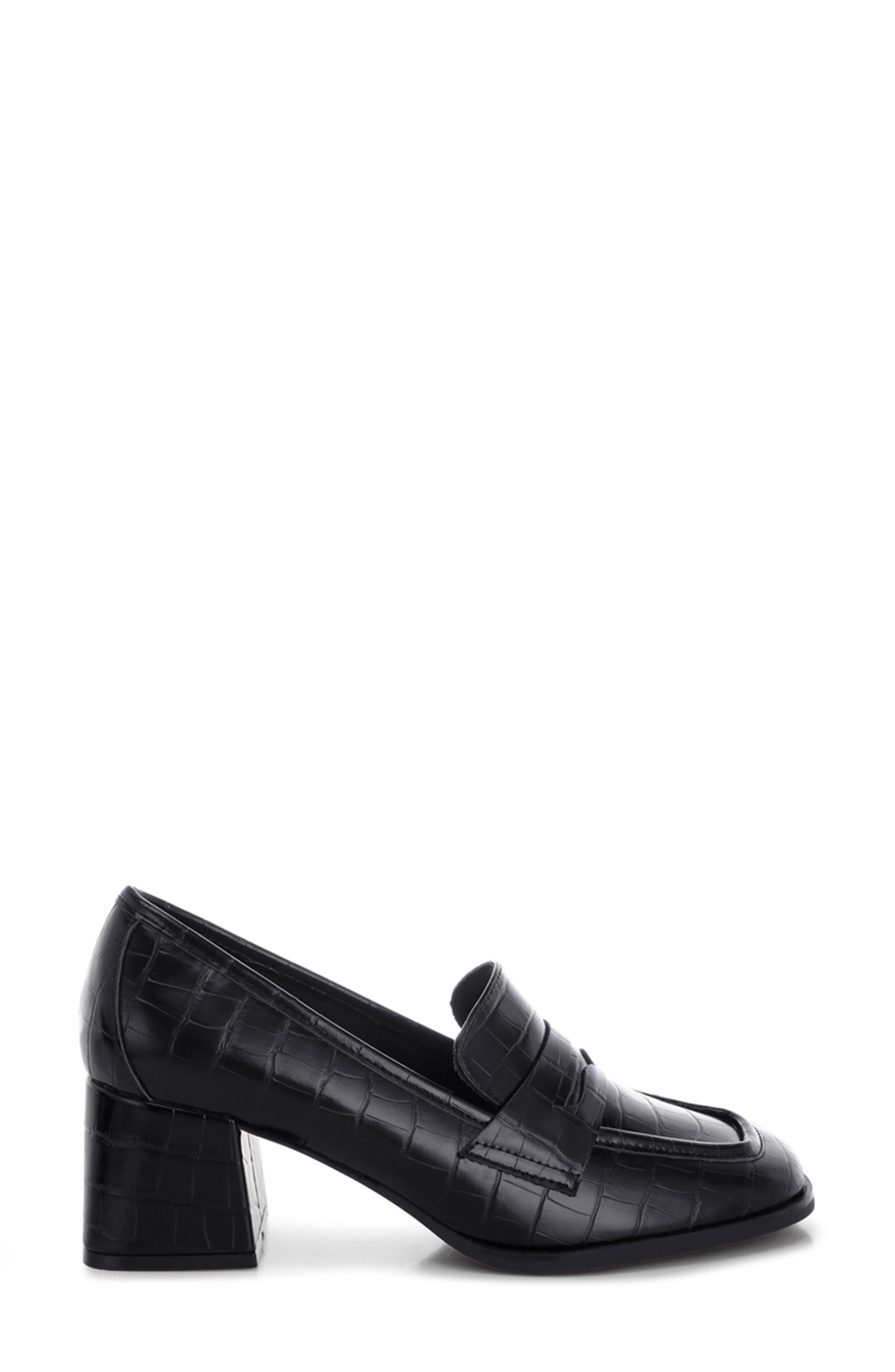 LONDON RAG Pitaka Penny Strap Croc Embossed Flared Block Heel Loafer, Alternate, color, 