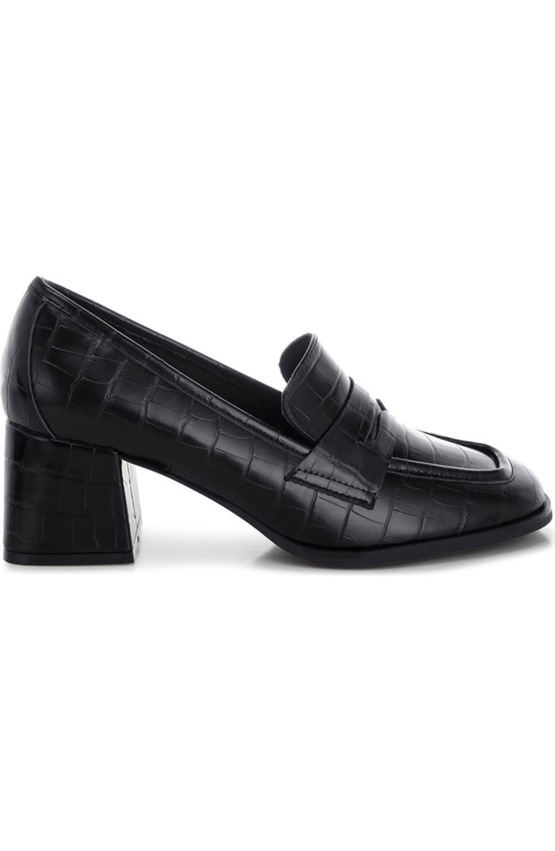 LONDON RAG Pitaka Penny Strap Croc Embossed Flared Block Heel Loafer, Alternate, color,