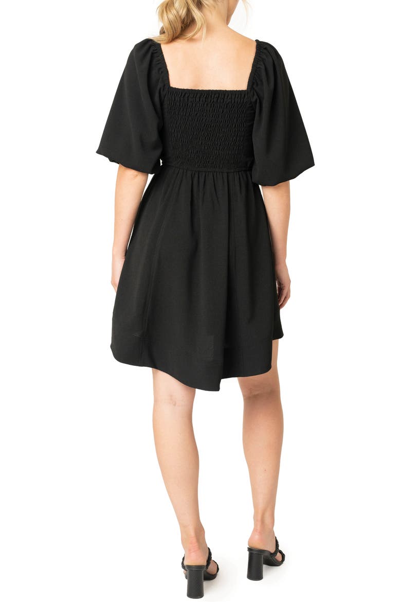 Puff Sleeve Crepe Fit & Flare Dress, Alternate, color, BLACK