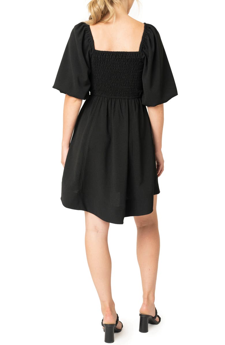 GIBSONLOOK Puff Sleeve Crepe Fit & Flare Dress, Alternate, color, Black