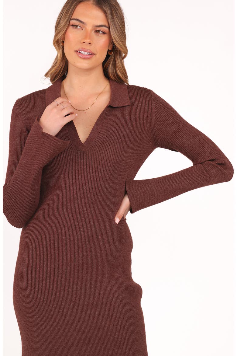 Makenna Long Sleeve Rib Maxi Sweater Dress, Alternate, color, BROWN