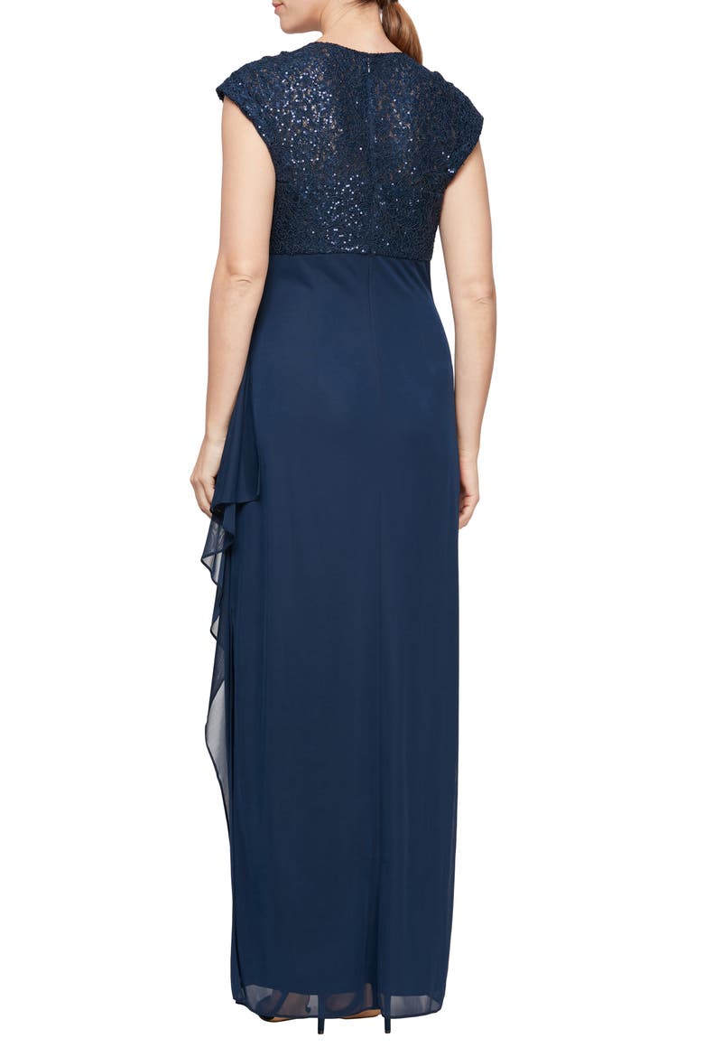 Cap Sleeve Empire Waist Evening Gown, Alternate, color, NAVY
