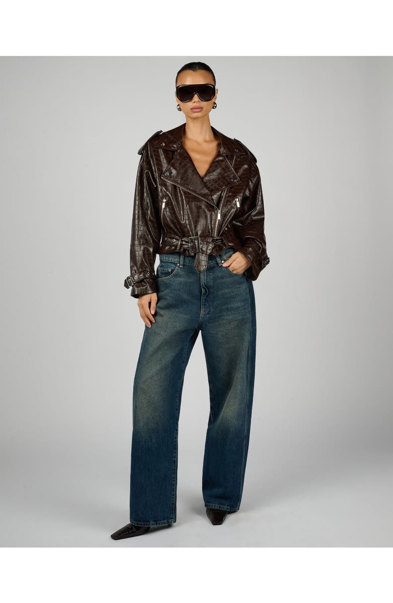 WeWoreWhat Cropped Moto Jacket, Alternate, color, Dark Brown