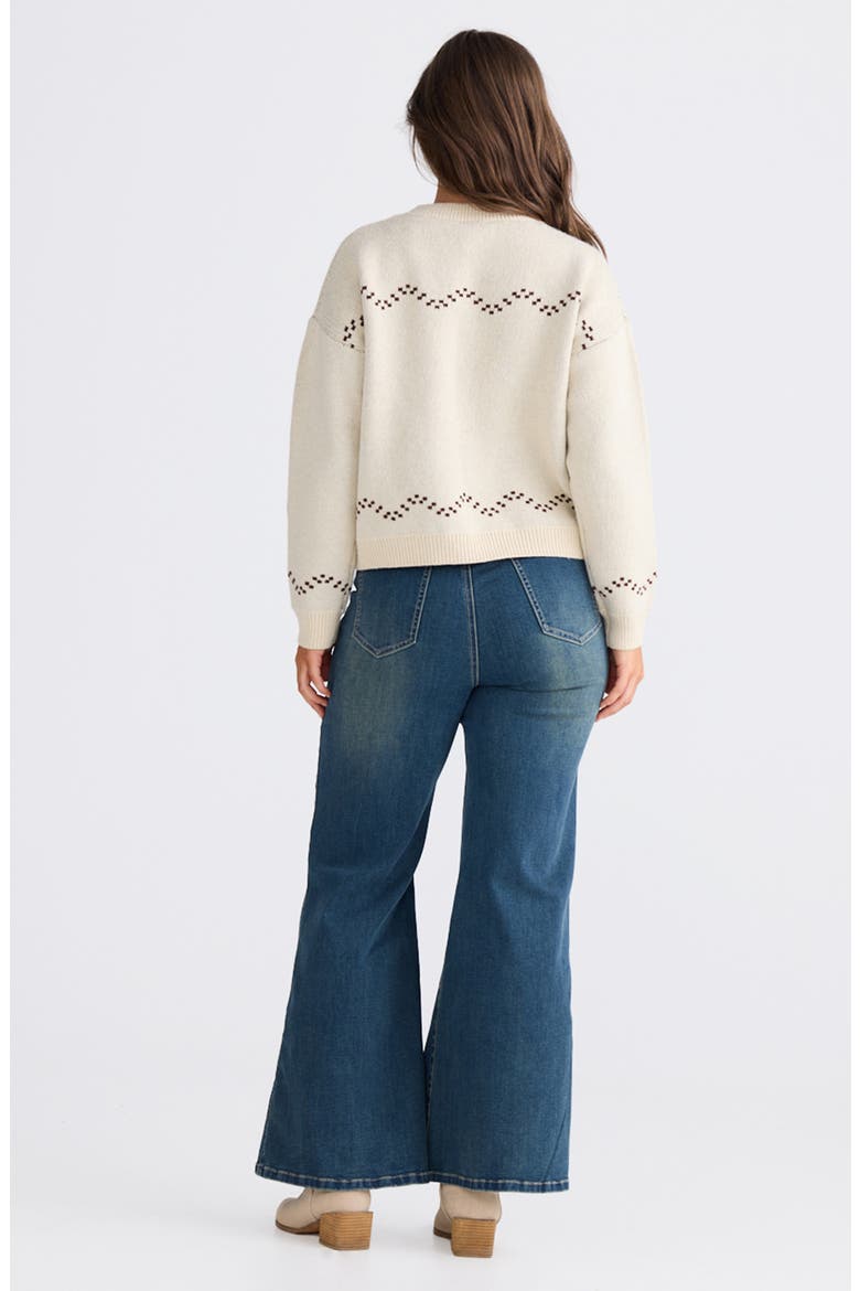 Boot Jive Intarsia Sweater, Alternate, color, CREAM W/ CHOCOLATE