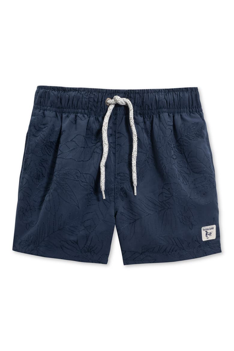 Kids' Embroidered Leaf Volley Swim Shorts, Main, color, NAVY