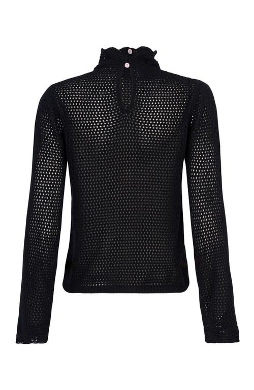 De Loreta Fresia Open Stitch Cotton Blend Sweater In Black