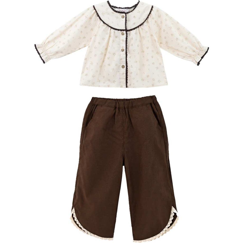 Sweet Cactus Babies' Set With Lace Detail In Brown