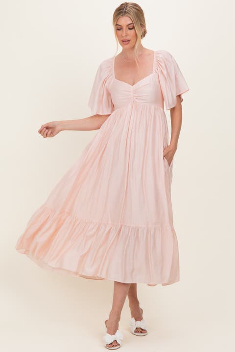 Flutter Sleeve Ruffle Hem Midi Dress