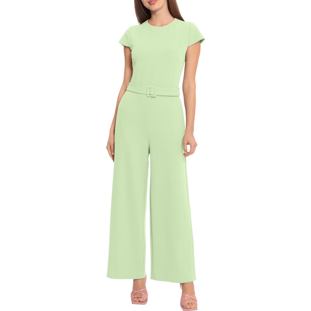 Maggy London Cap Sleeve Belted Jumpsuit In Fair Green