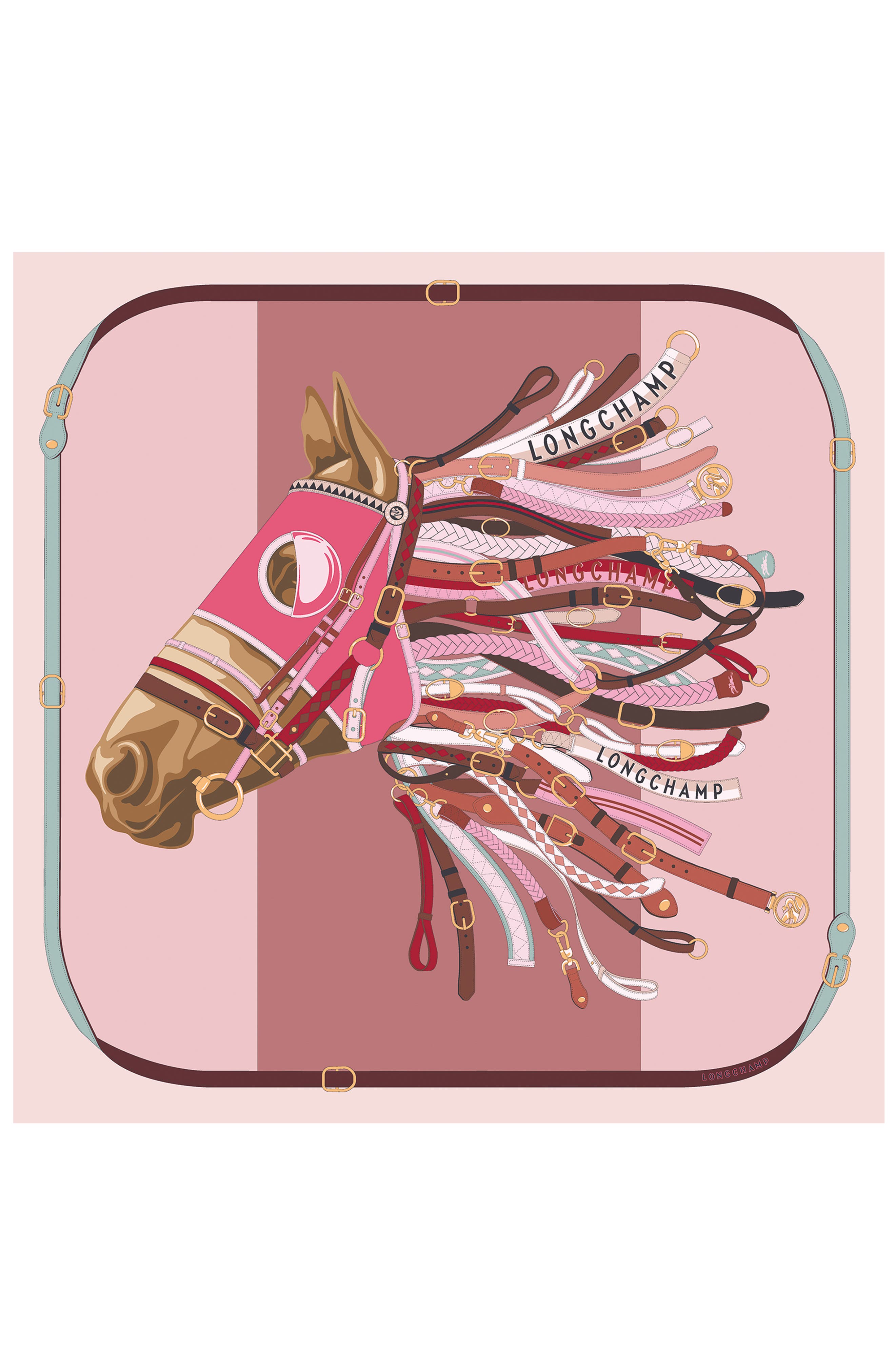 Longchamp Equestrian Silk Square Scarf in Pink 