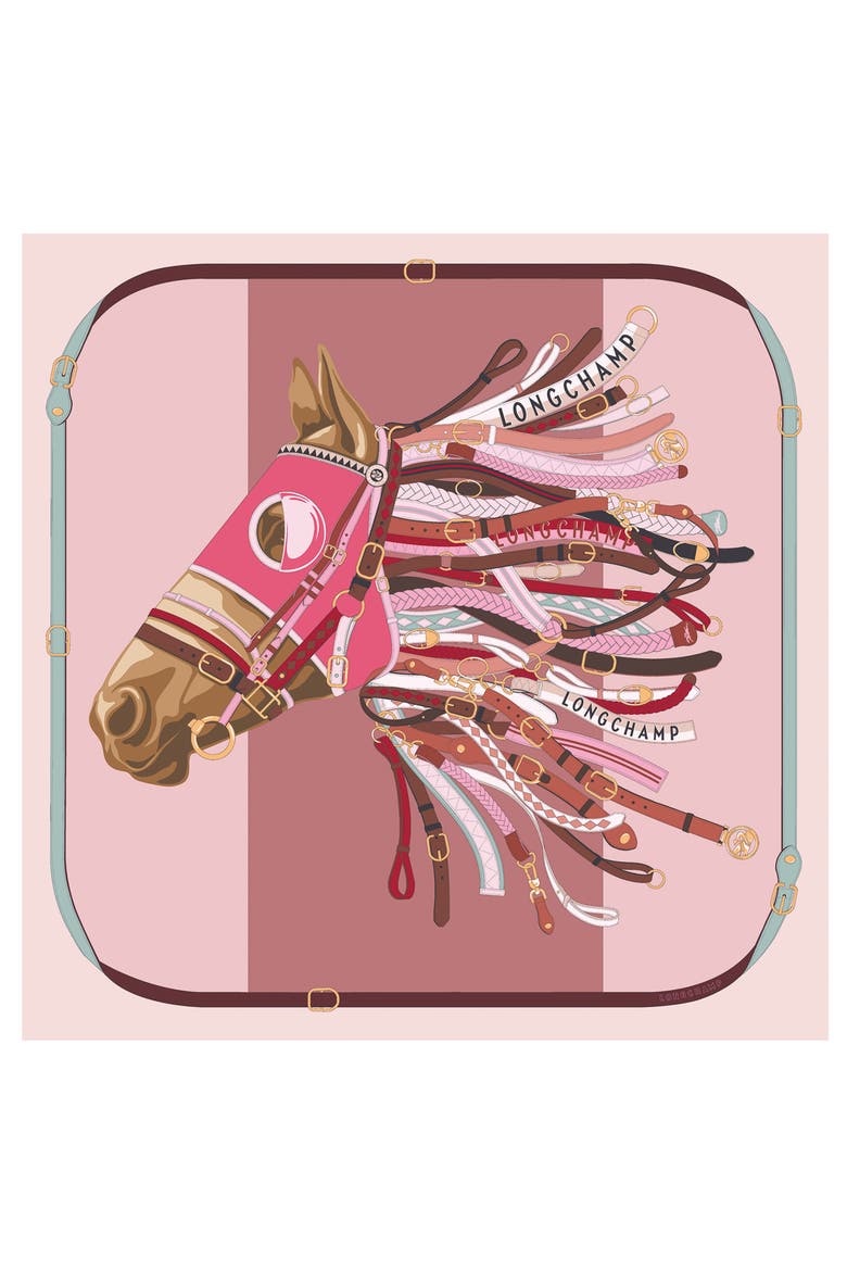 Equestrian Silk Square Scarf, Main, color, PINK
