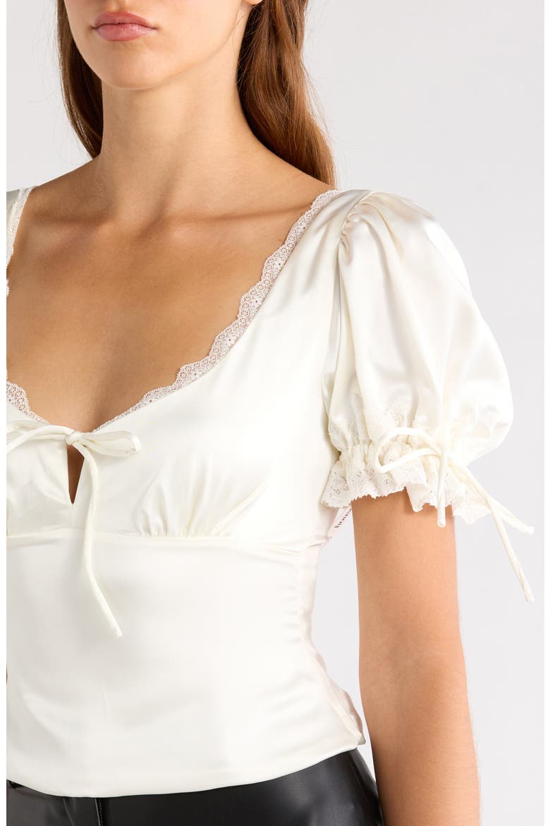 Elisabetta Puff Sleeve Crop Satin Top, Alternate, color, IVORY