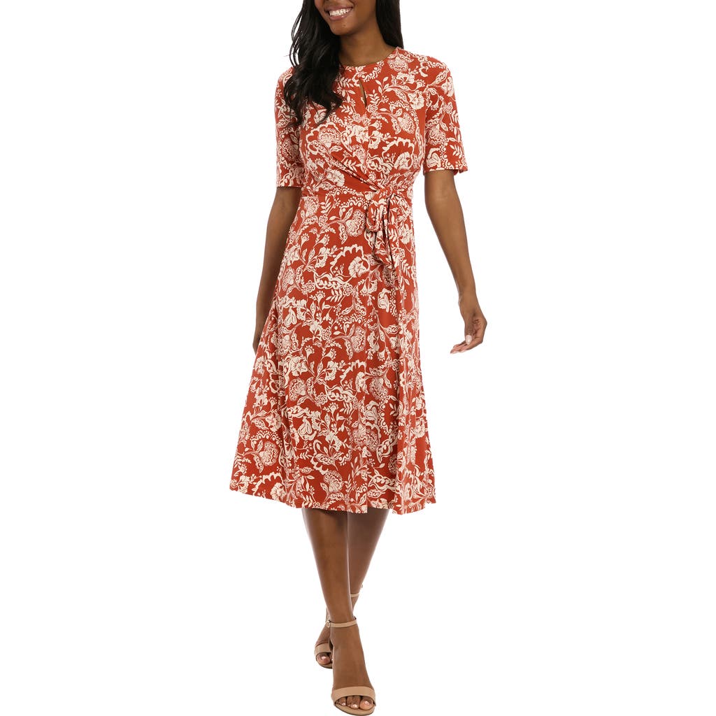 London Times Side Tie Jersey Midi Dress