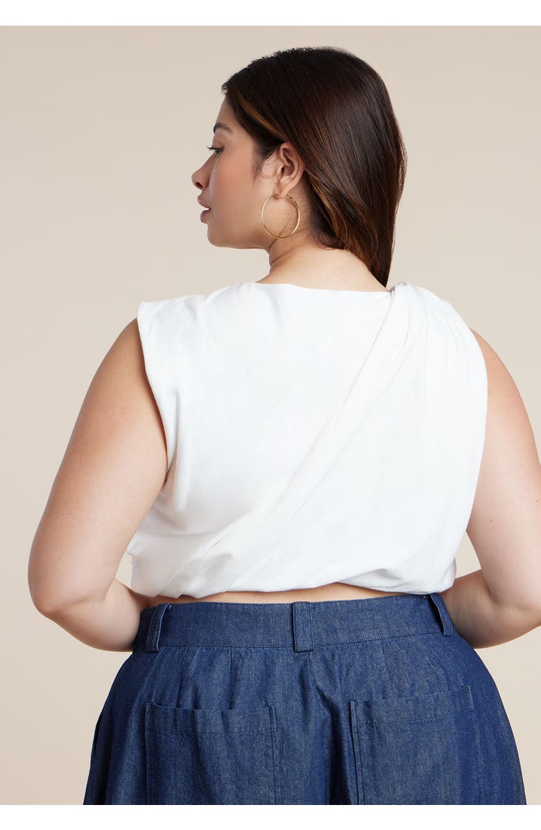 ELOQUII Twist Drape Bubble Tee, Alternate, color, White