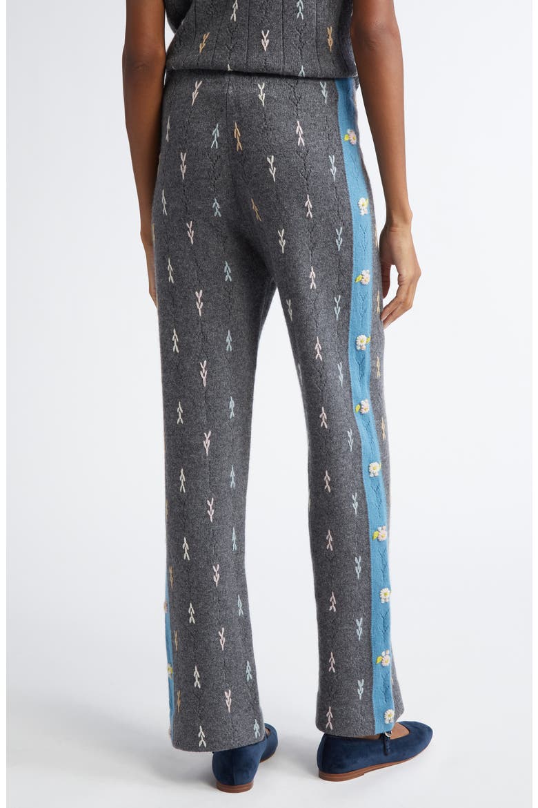 Daisy Embroidered Pointelle Knit Lambswool Track Pants, Alternate, color, CHARCOAL