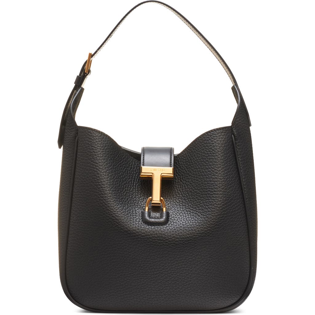 Tom Ford Small Monarch Leather Hobo Bag In Black