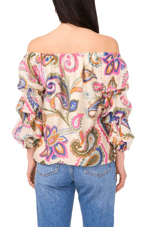 VINCE CAMUTO VINCE CAMUTO PAISLEY OFF THE SHOULDER BUBBLE SLEEVE TOP 
