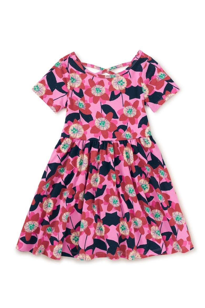 Short Sleeve Ballet Dress, Main, color, Block Print Passion Flower