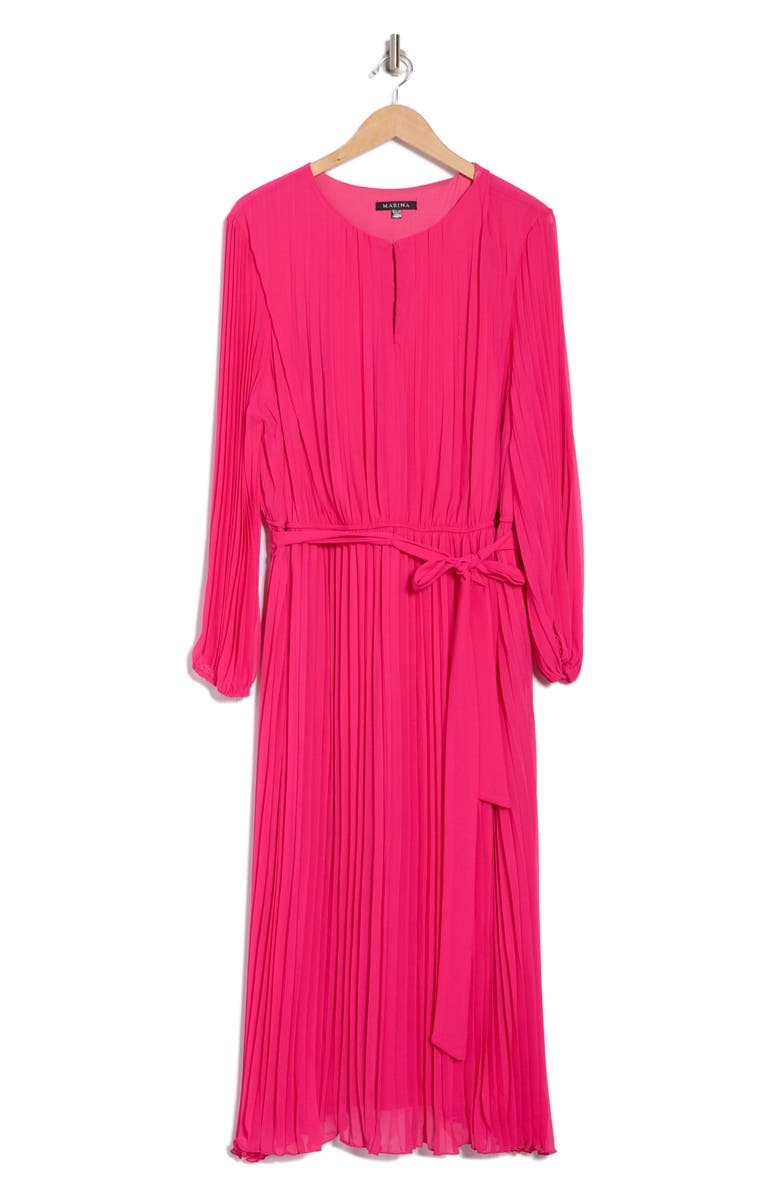 Marina Pleated Long Sleeve Chiffon Dress, Alternate, color, Fuchsia