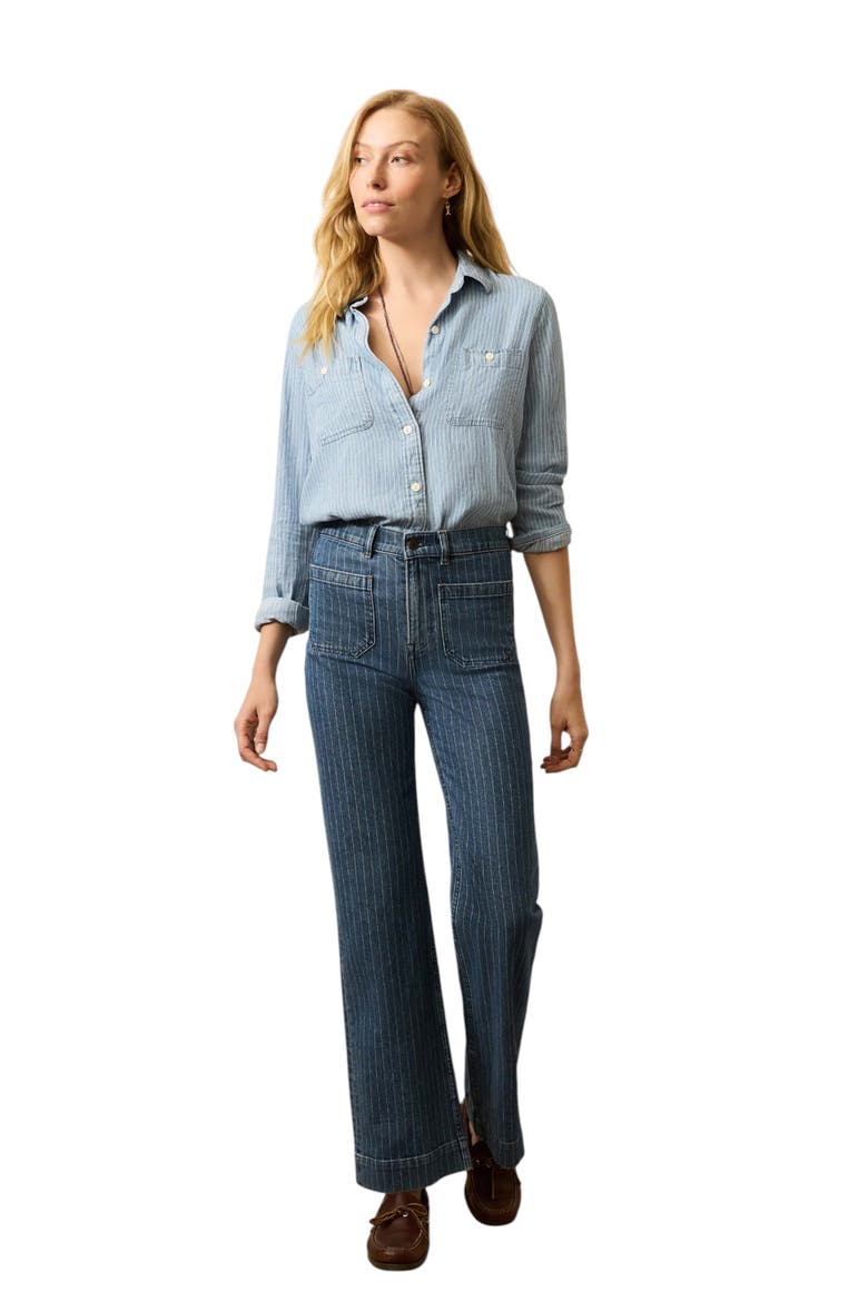 Sunwashed Striped High Waist Patch Pocket Straight Leg Jeans, Alternate, color, DUSK STRIPE WASH
