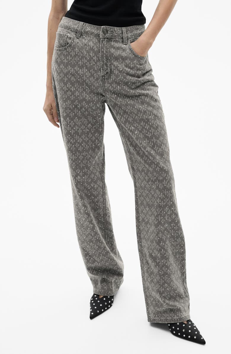 MANGO Rhinestone Embellished Straight Leg Jeans, Main, color, 