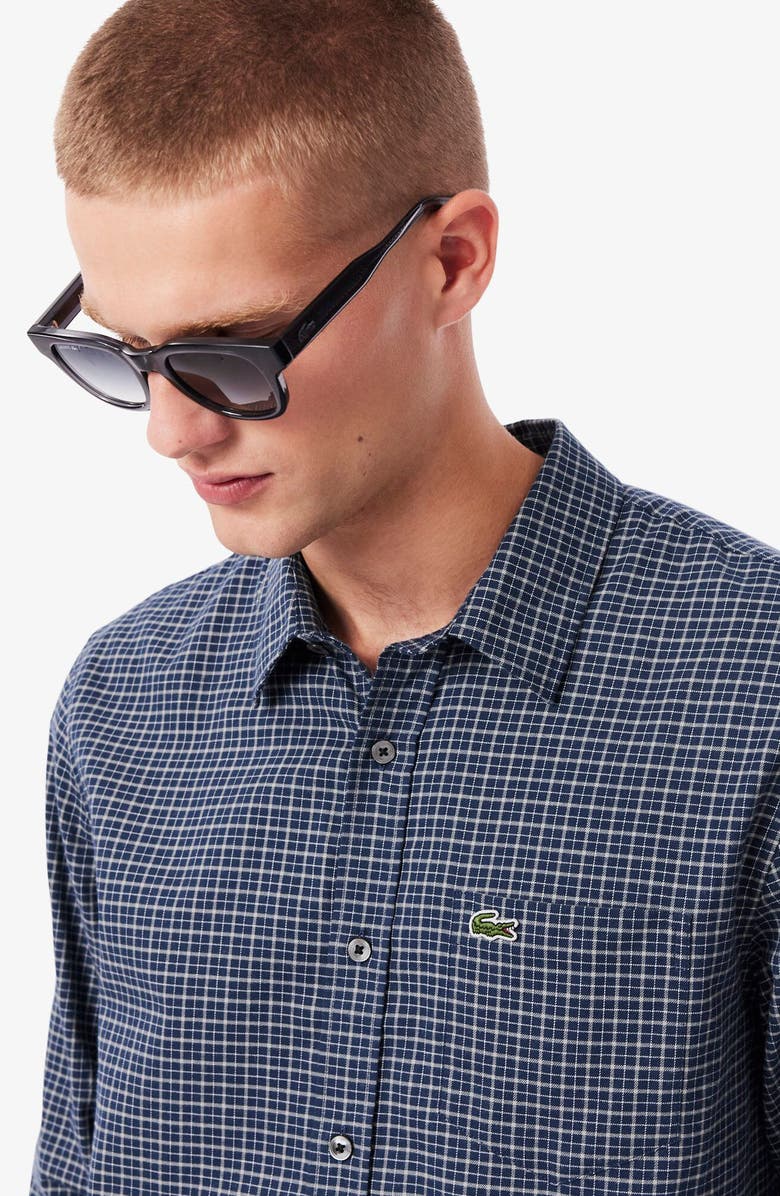 Lacoste Regular Fit Plaid Flannel Button-Up Shirt, Alternate, color, Navy Blue/ Flour