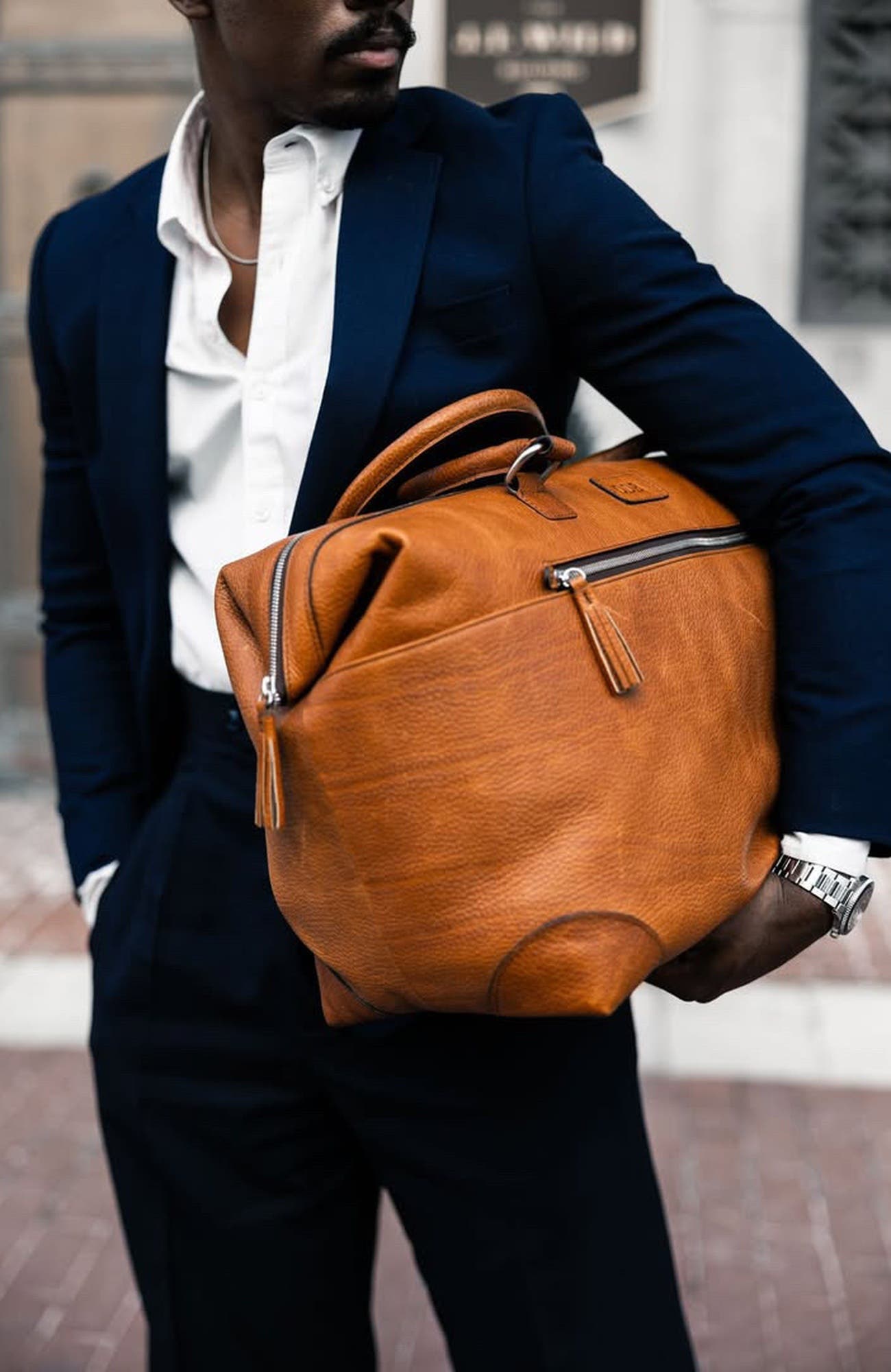 Fulton Leather Framed Duffel, Alternate, color, Pebbled Tan