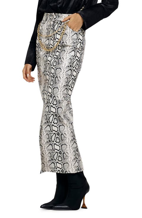 Midaxi Snakeskin Print Faux Leather Midi Skirt