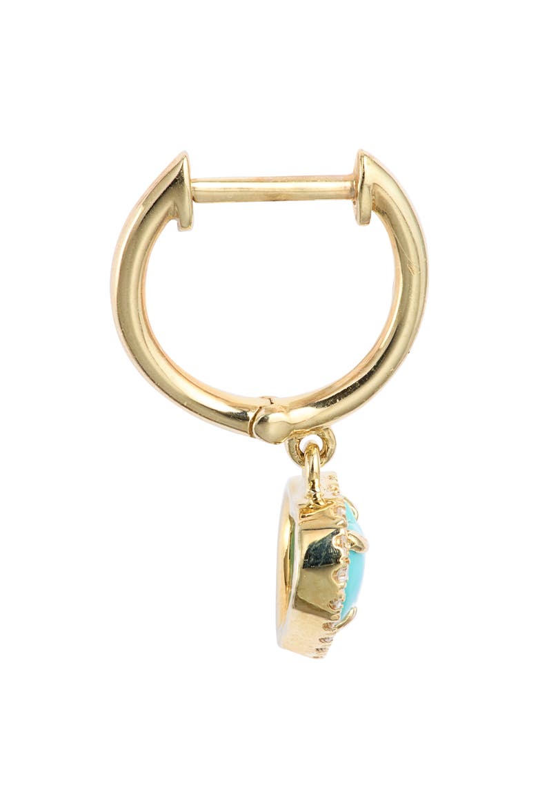 14k Gold Heart Turquoise & Diamond Hoop Earrings, Alternate, color, YELLOW GOLD