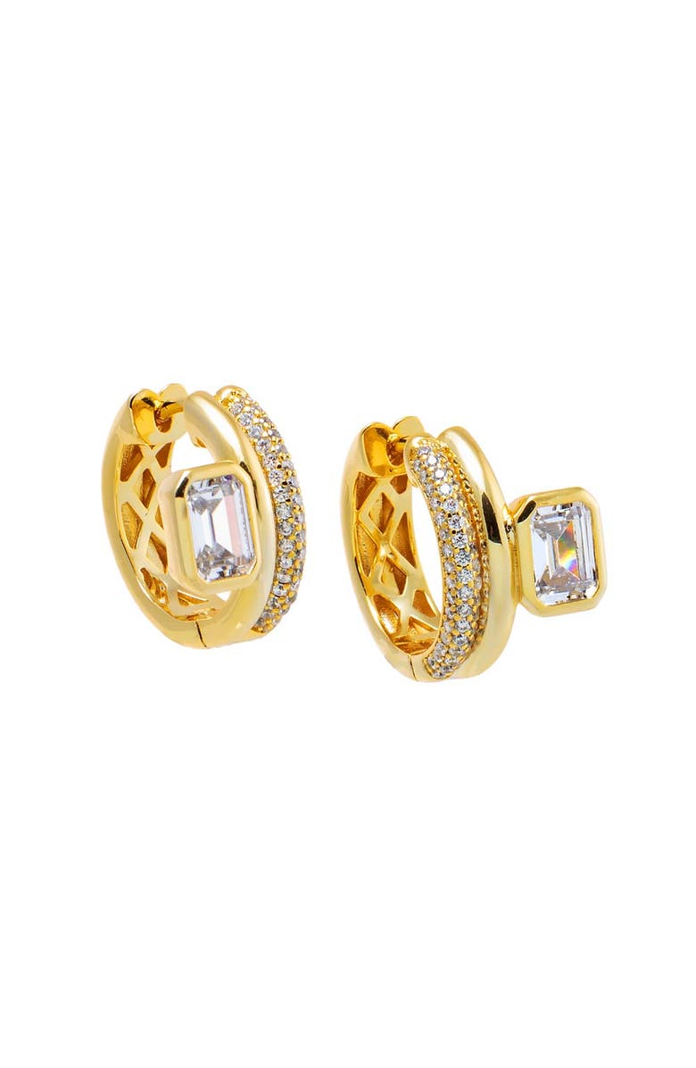 BY ADINA EDEN CZ Emerald Bezel Double Row Huggie Earring, Main, color, 