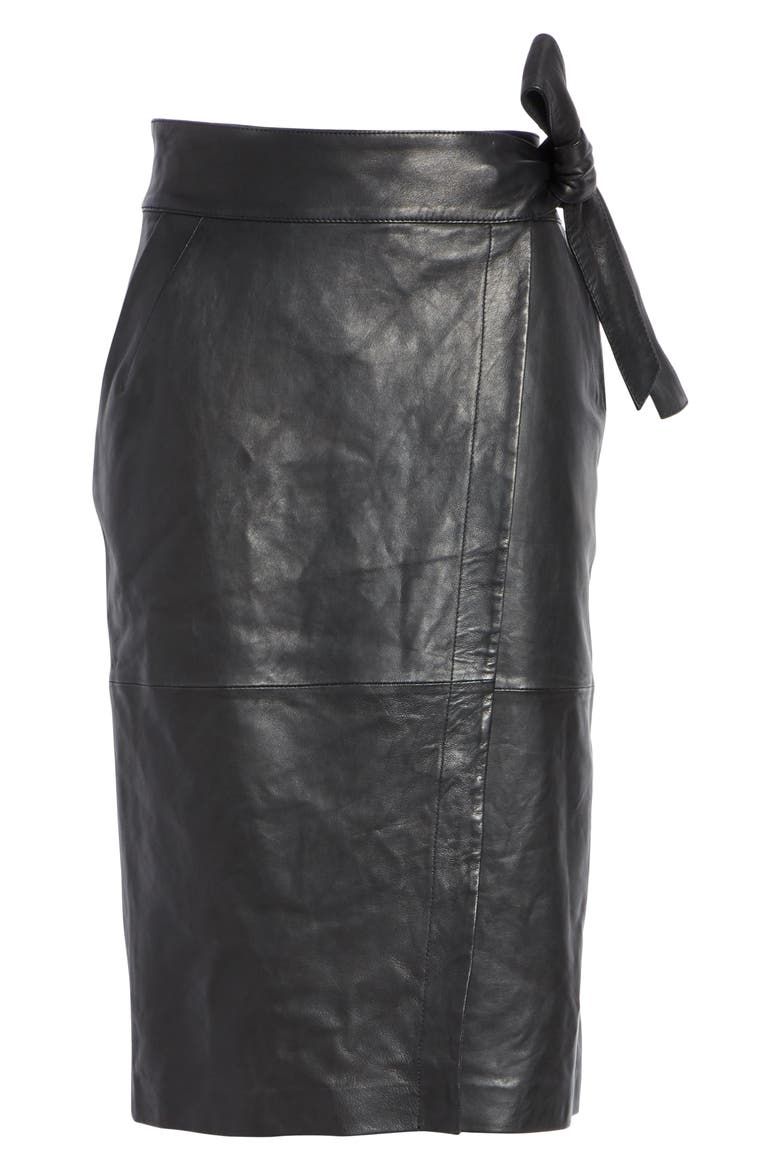 Magic Wrap Leather Skirt, Alternate, color, BLACK
