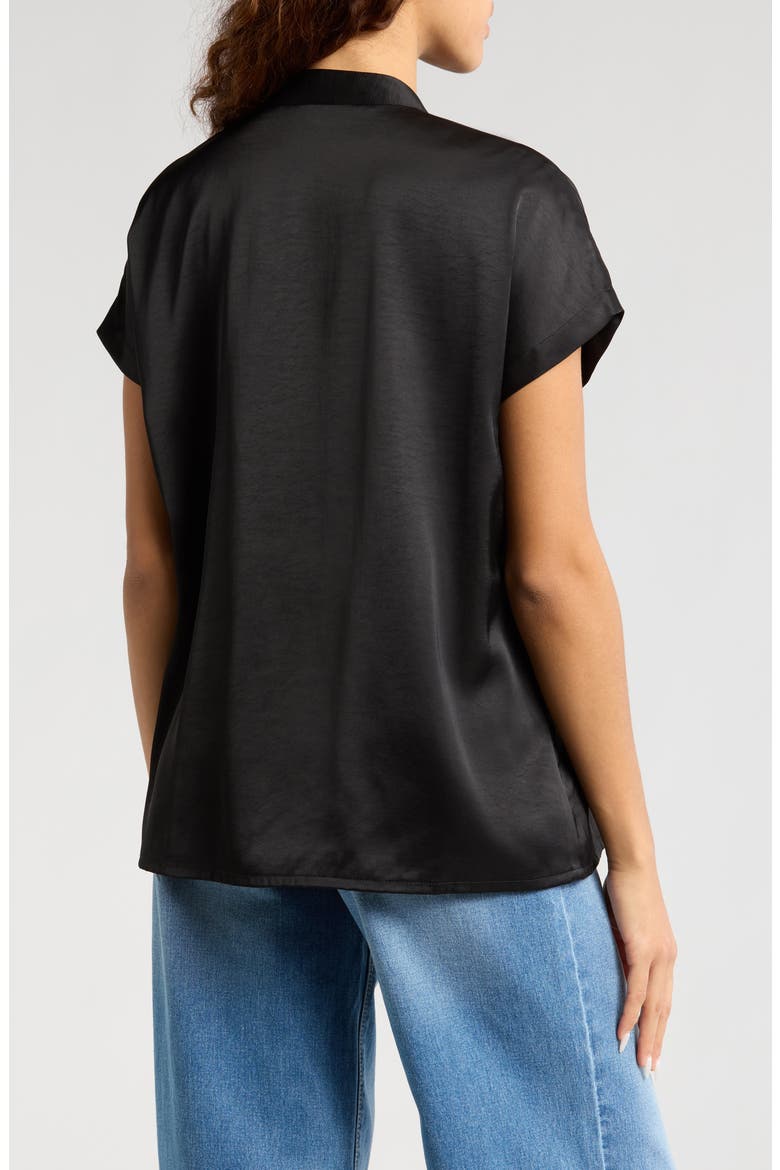 Women's Short Sleeve Satin Maternity Shell Top with Concealed Nursing Zip, Alternate, color, BLACK