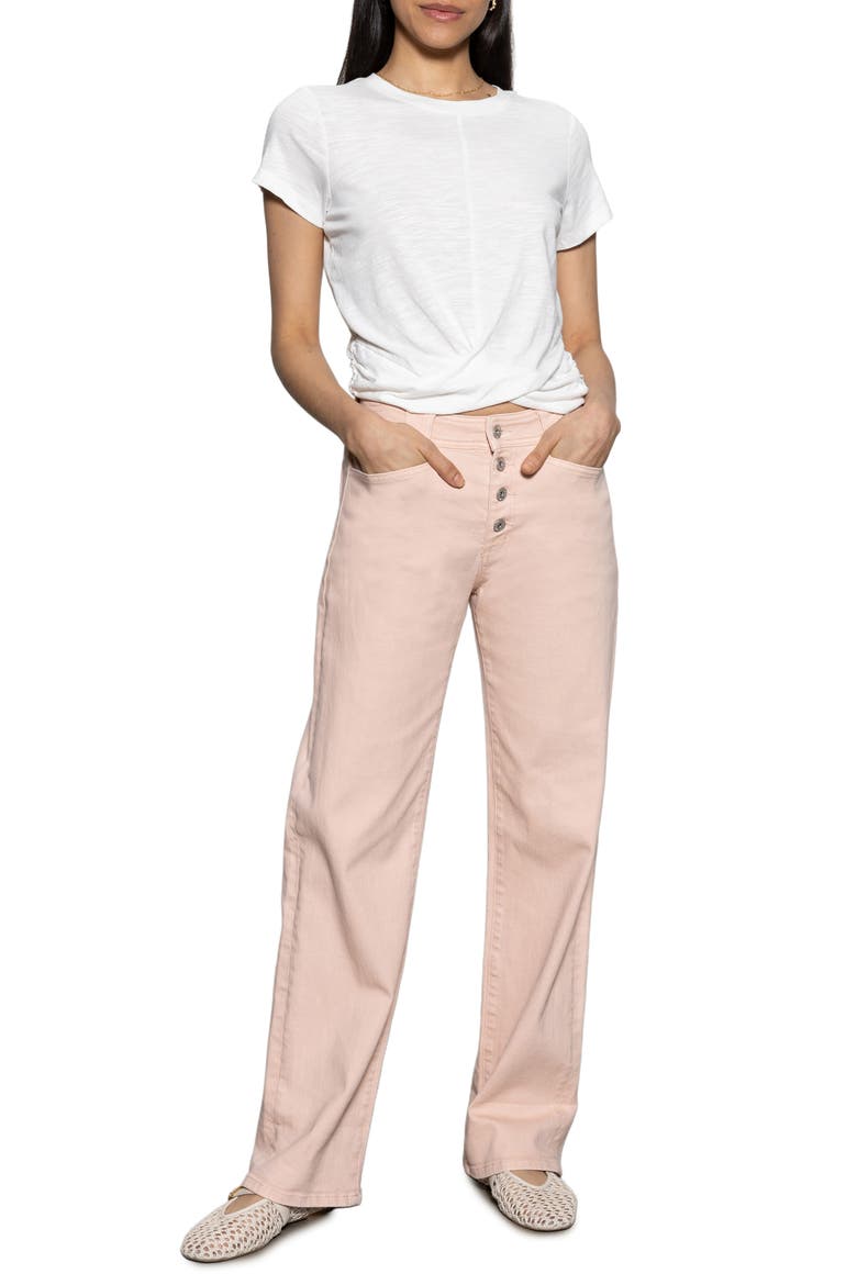 Luna Button Fly High Waist Cuff Straight Leg Jeans, Alternate, color, EARTH PINK