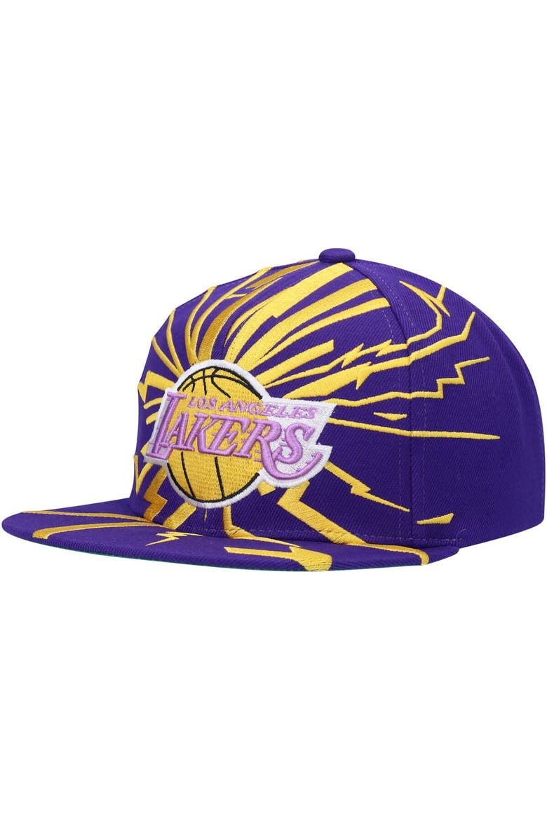 Men's Mitchell & Ness Purple Los Angeles Lakers Hardwood Classics Earthquake Snapback Hat, Main, color, Purple