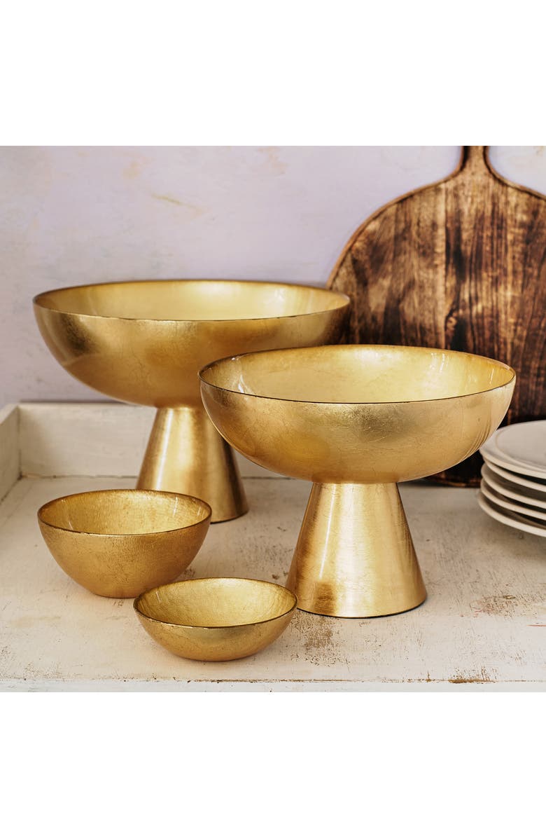 VIETRI Moon Glass Medium Pedestal Bowl, Alternate, color, Gold