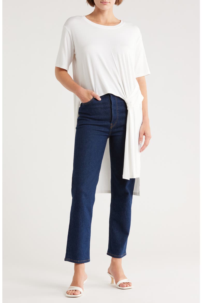 Knot High-Low Tunic Shirt, Main, color, WHITE